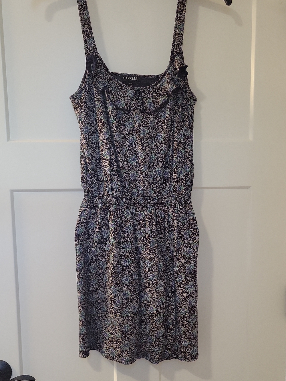 Express Navy Floral Ruffle Mini Dress
